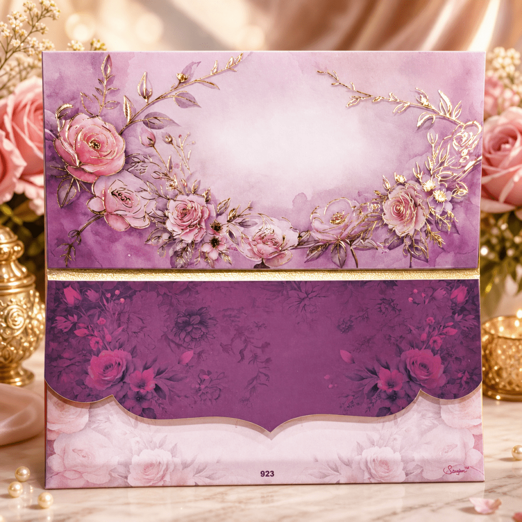 Aasha Fashion Luxury Floral Indian Wedding Invitation Card Set - Premium Pink Rose Shagun Lifafa & Designer Festive Cash Envelopes for Marriage, Shadi, and Festivals
