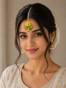 Designer Flower Maangtika Set for Haldi Function, Mehndi & Festive Party