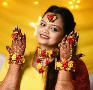 Aasha Fashion Jewellery Manufacturer Full Bridal Set Artificial Fancy Flower Haldi Jewellery Set for Wedding, Mehndi & Haldi Ceremony for Women & Girls