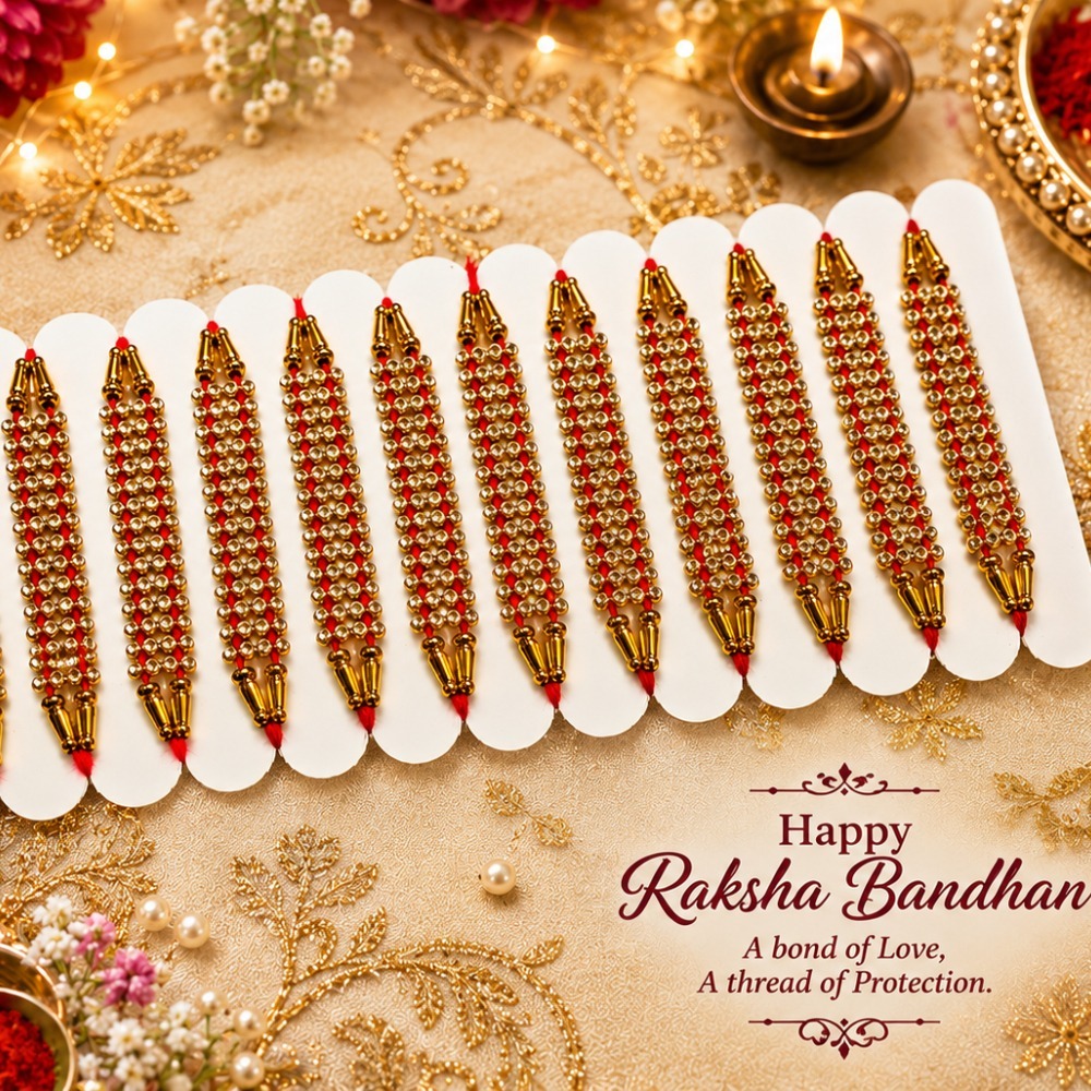 Aasha Fashion Rakhi Set for Bhaiya & Bhabhi Rhinestones Patti Designer Rakhi Set Religious Rakhi for Brother & Bhabhi Raksha Bandhan Gift Set for Family