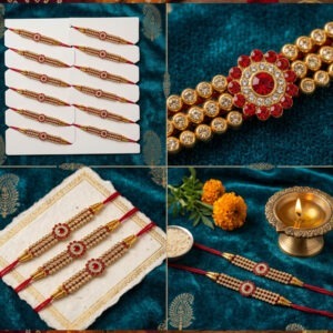 Aasha Fashion Red Stone Designer Rakhi Set for Brother Religious Rakhi Set for Bhaiya, Bhai & Kids Boys Raksha Bandhan Rakhi Gift Collection for Rakshabandhan