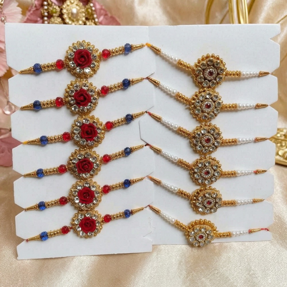Aasha Fashion Rakhi Combo for Brother and Bhabhi Floral Crystal and Rose Design Rakhi Set for Brother, Bhaiya, Bhai Raksha Bandhan Rakhi Gift Set for Family Celebration