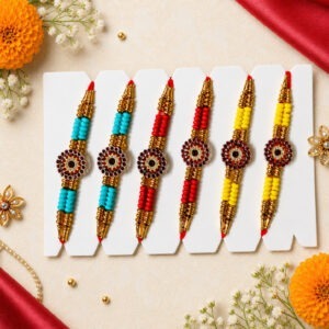 Aasha Fashion Stone & Pearl Designer Rakhis for Brother, Bhaiya, Bhai Religious Designer Rakhi set for family