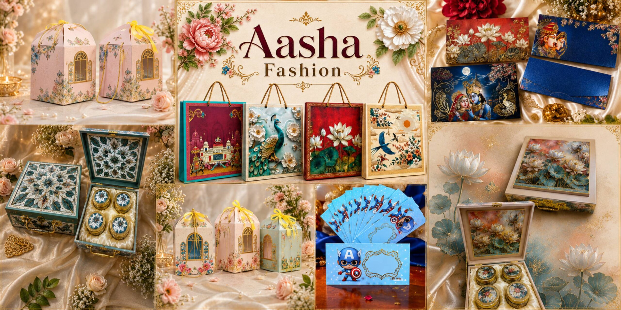 Aasha Fashion Premium Gift Items Collection | Designer Gift Bags, Shagun Lifafa, Luxury Gift Boxes & Decorative Gift Packaging