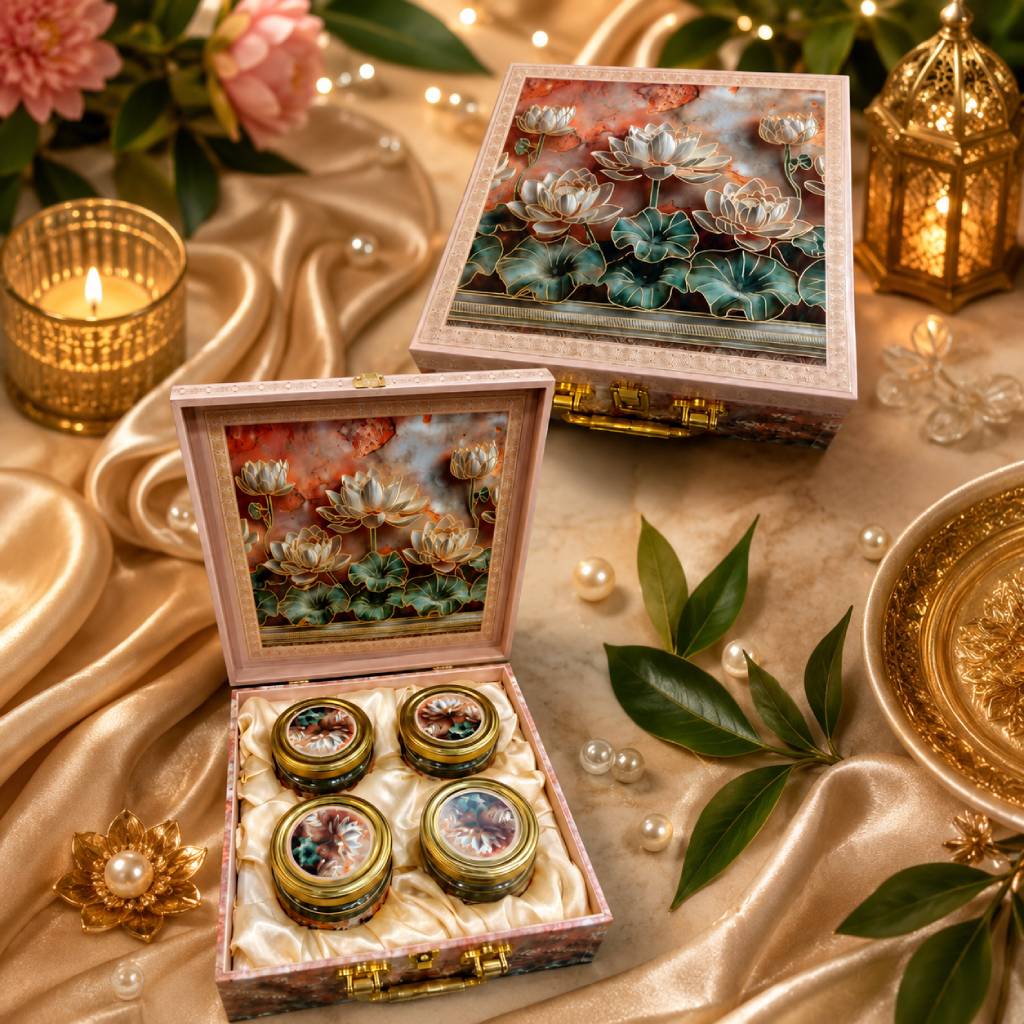 Aasha Fashion Luxury Floral Gift Box with 4 Jars | Premium Gift Item for Dry Fruits, Wedding, Festive & Corporate Gifting | Decorative Gift Packaging Box