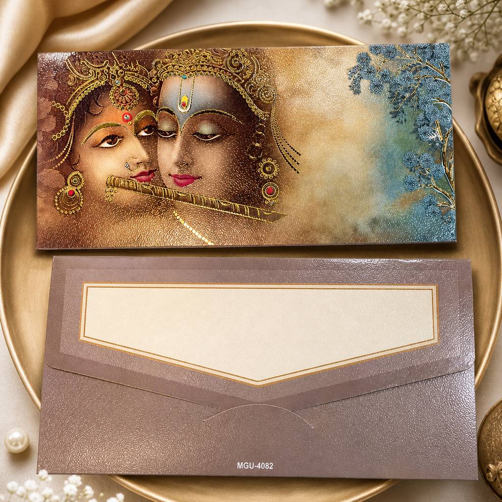 Aasha Fashion Radha Krishna Designer Shagun Envelope | Premium Religious Money Gift Envelope for Wedding, Engagement, Puja & Festive Occasions | Decorative Cash Envelope for Indian Gifting | Wholesale Manufacturer in Delhi