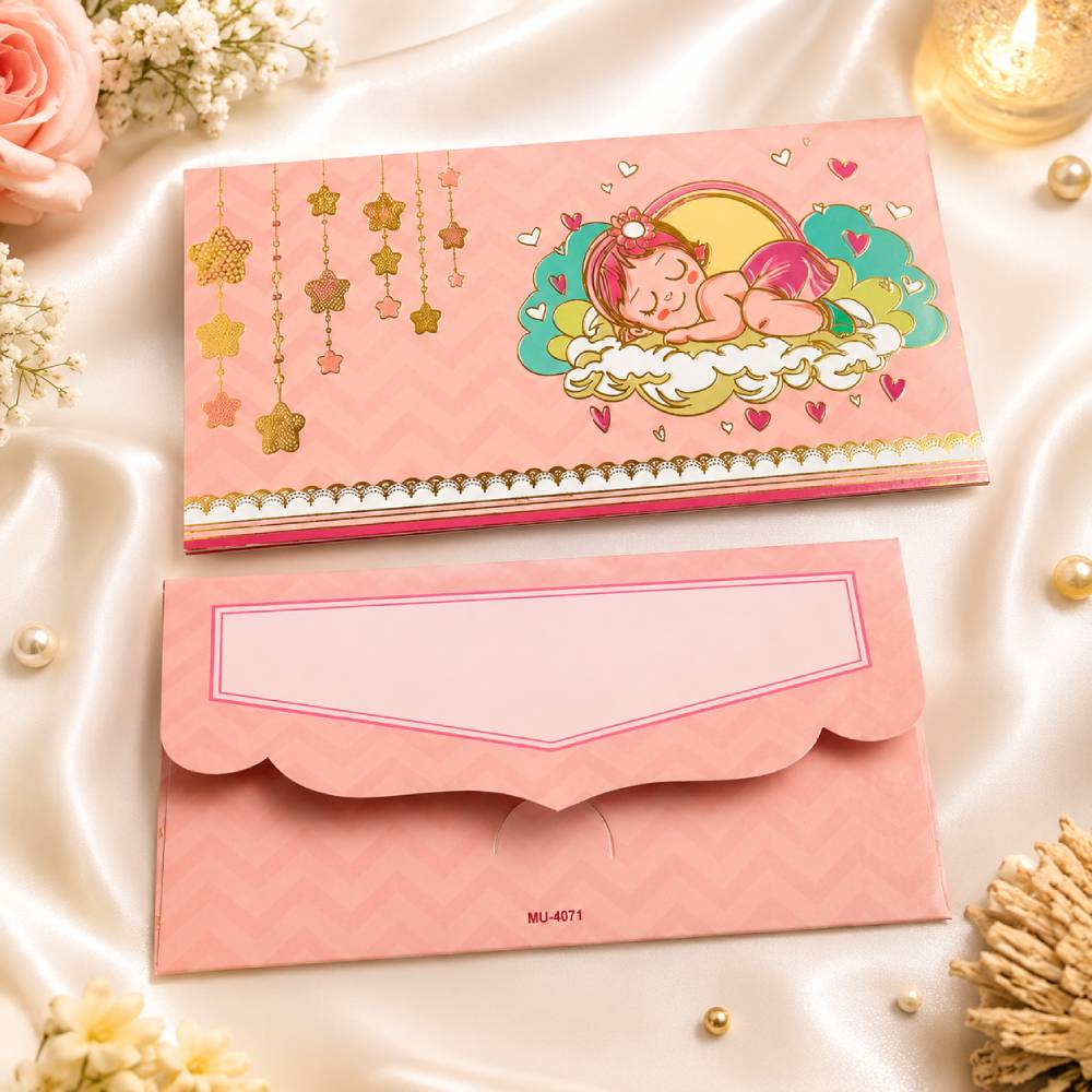 Aasha Fashion Baby Shower Cash Gift Envelope Luxury Golden Foil Shagun Lifafa for Newborn Celebration & Special Occasions