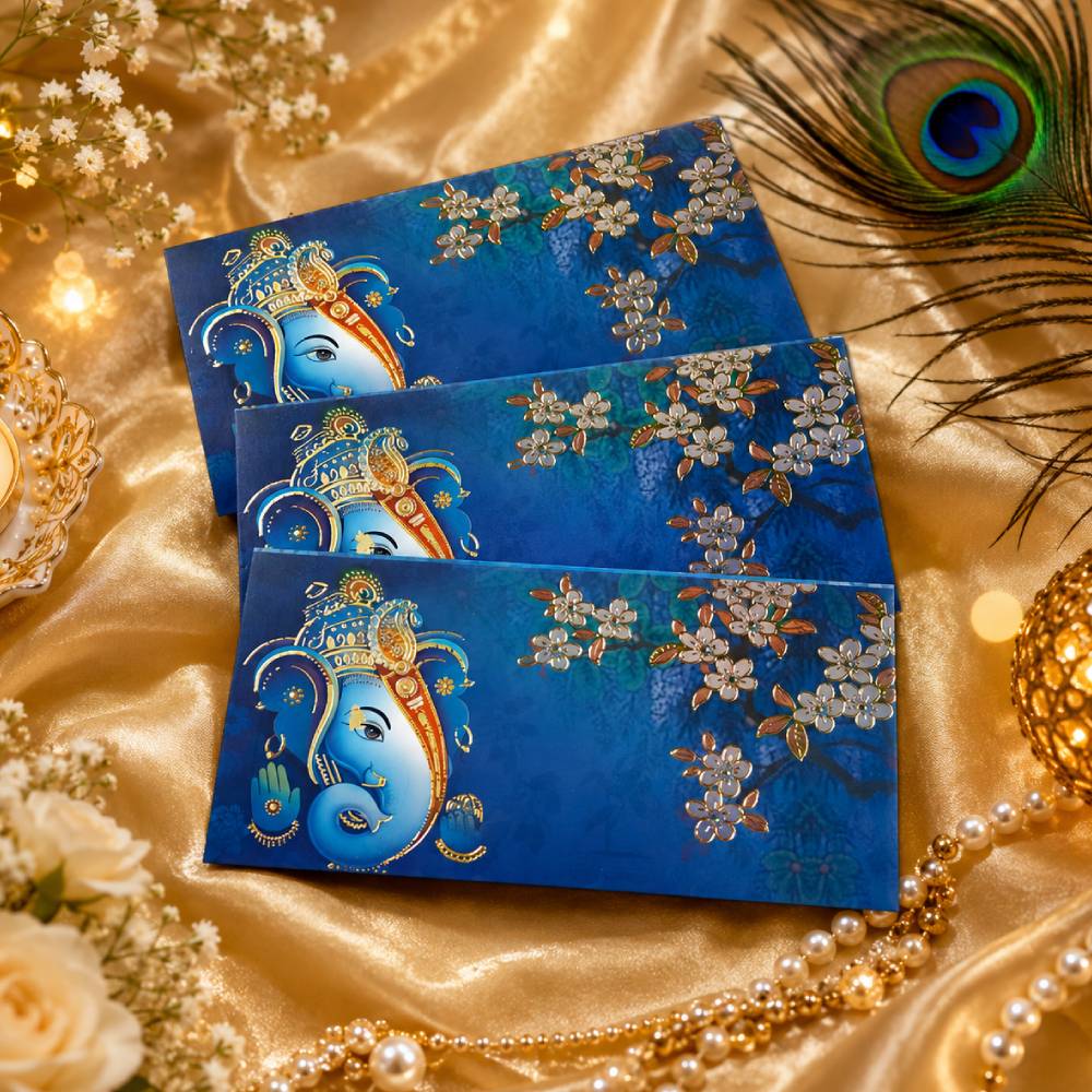Aasha Fashion Premium Lord Ganesha Shagun Lifafa Golden Foil Designer Cash Gift Envelopes Rectangle Paper Money Cover for Wedding, Invitations, Marriage & Festivals