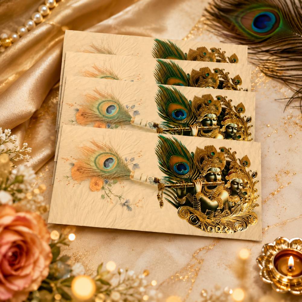 Aasha Fashion Radha Krishna Designer Shagun Lifafa Set | Premium Golden Foil Cash Gift Envelopes for Wedding, Engagement & Festive Gifting