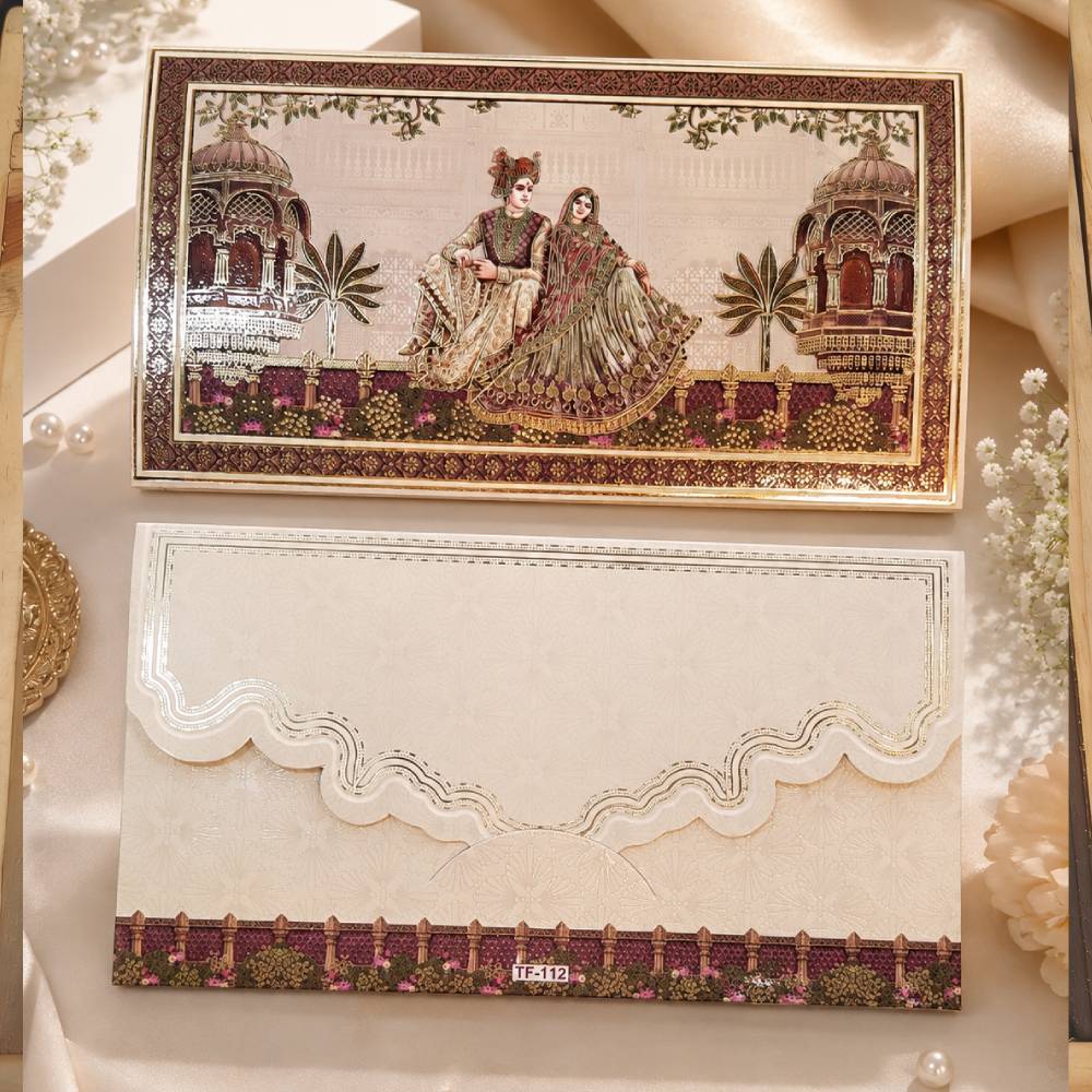 Aasha Fashion Luxury Pastel Pink Royal Bride & Groom Indian Wedding Invitation Card Set - Premium Palace Theme Shagun Lifafa & Designer Shadi Cash Envelopes for Marriage Gift Item