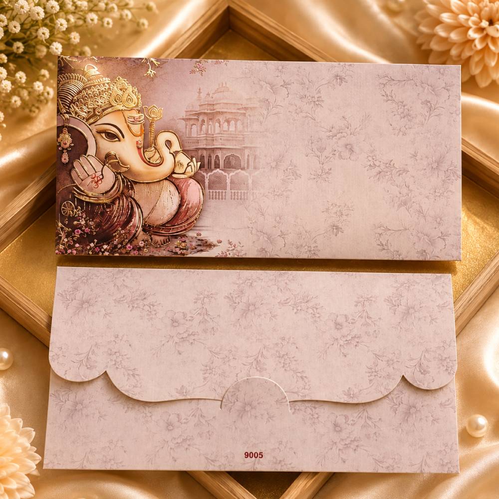 Aasha Fashion Lord Ganesha Designer Shagun Envelope | Premium Floral Money Gift Envelope for Wedding, Puja, Engagement & Festive Occasions | Decorative Cash Envelope for Shagun & Indian Gifting