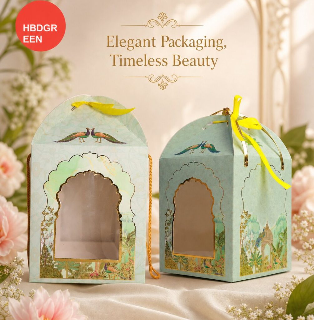 Traditional Peacock Motif Mughal Window Gift Box – Elegant Festive Sweet Box