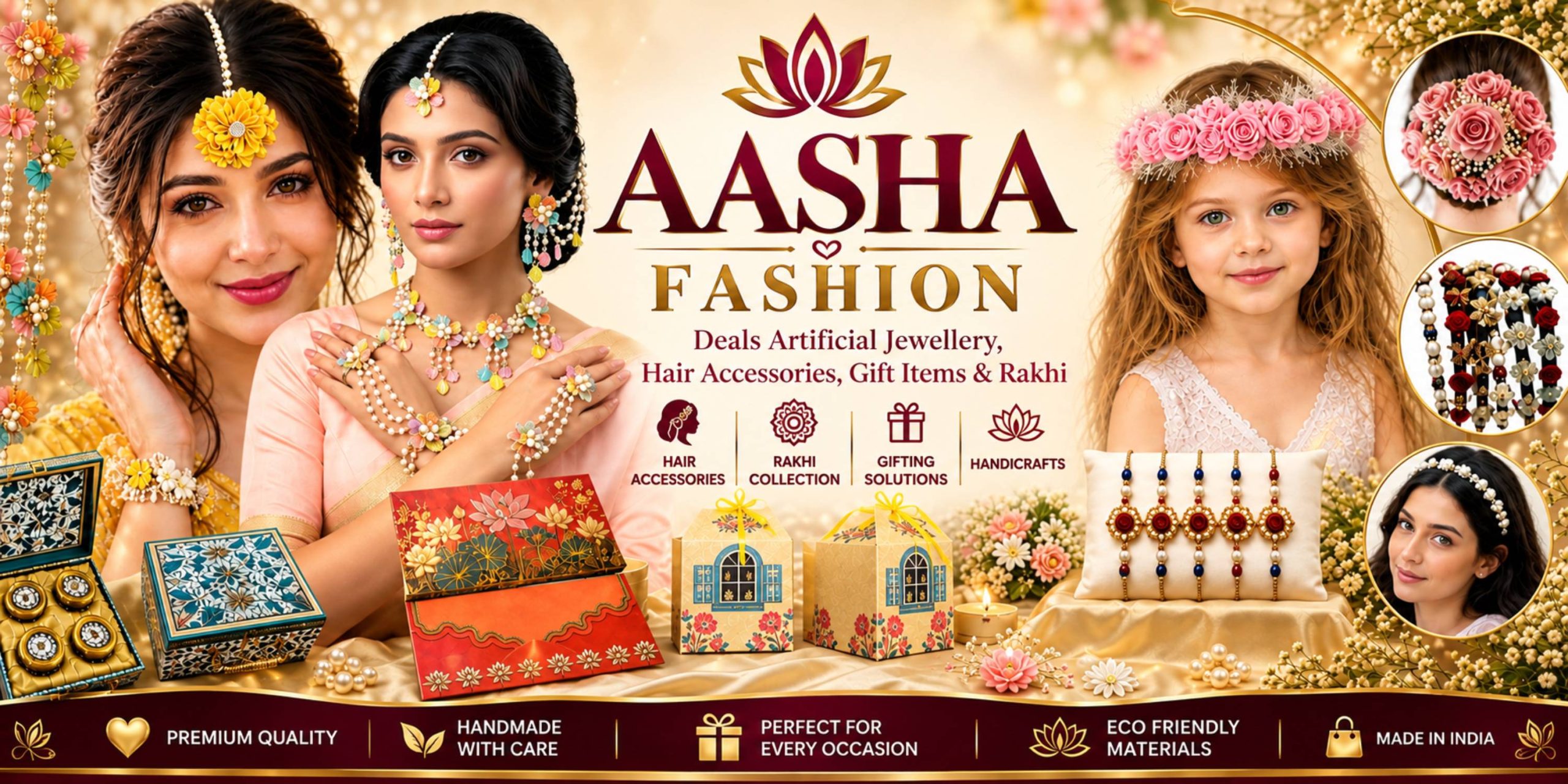 Aasha Fashion Artificial Jewellery, Hair Accessories, Designer Rakhis & Premium Gift Items Manufacturer in India