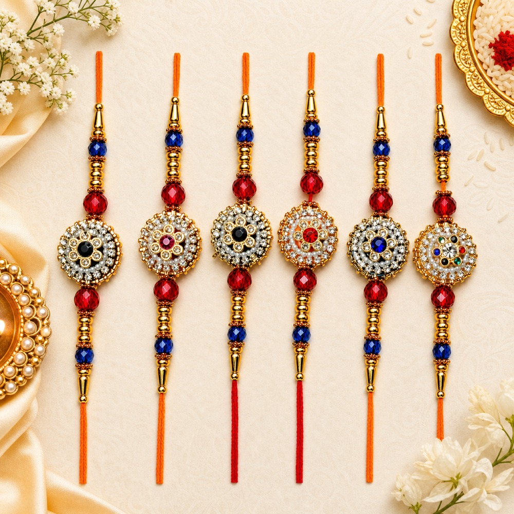 Aasha Fashion Designer Beaded Rakhi Set for Brother | Premium Stone & Crystal Rakhi for Bhai, Kids & Men | Traditional Raksha Bandhan Gift