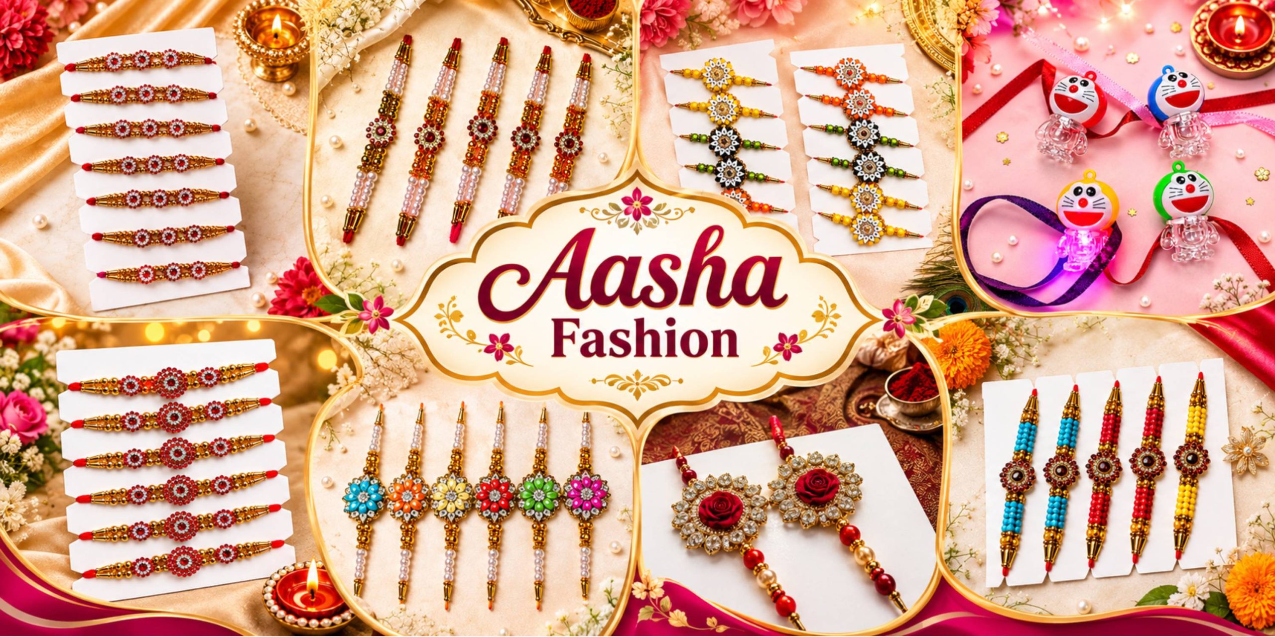 Aasha Fashion Designer Rakhi Collection | Fancy Beaded, Kundan & Floral Rakhis | Traditional Raksha Bandhan Rakhi Set | Premium Rakhis for Brother, Men & Kids