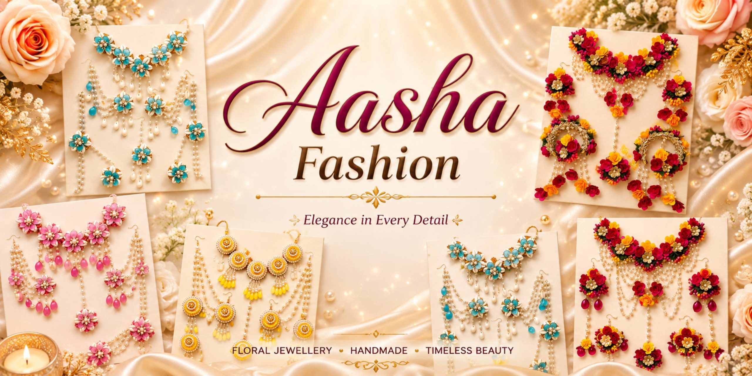 Aasha Fashion Handcrafted Floral Jewelry Set Collection – Premium Haldi, Mehendi, and Baby Shower Jewelry for Brides, Elegant Artificial Flower Necklace, Earrings, Maang Tikka, and Haath Phool Set