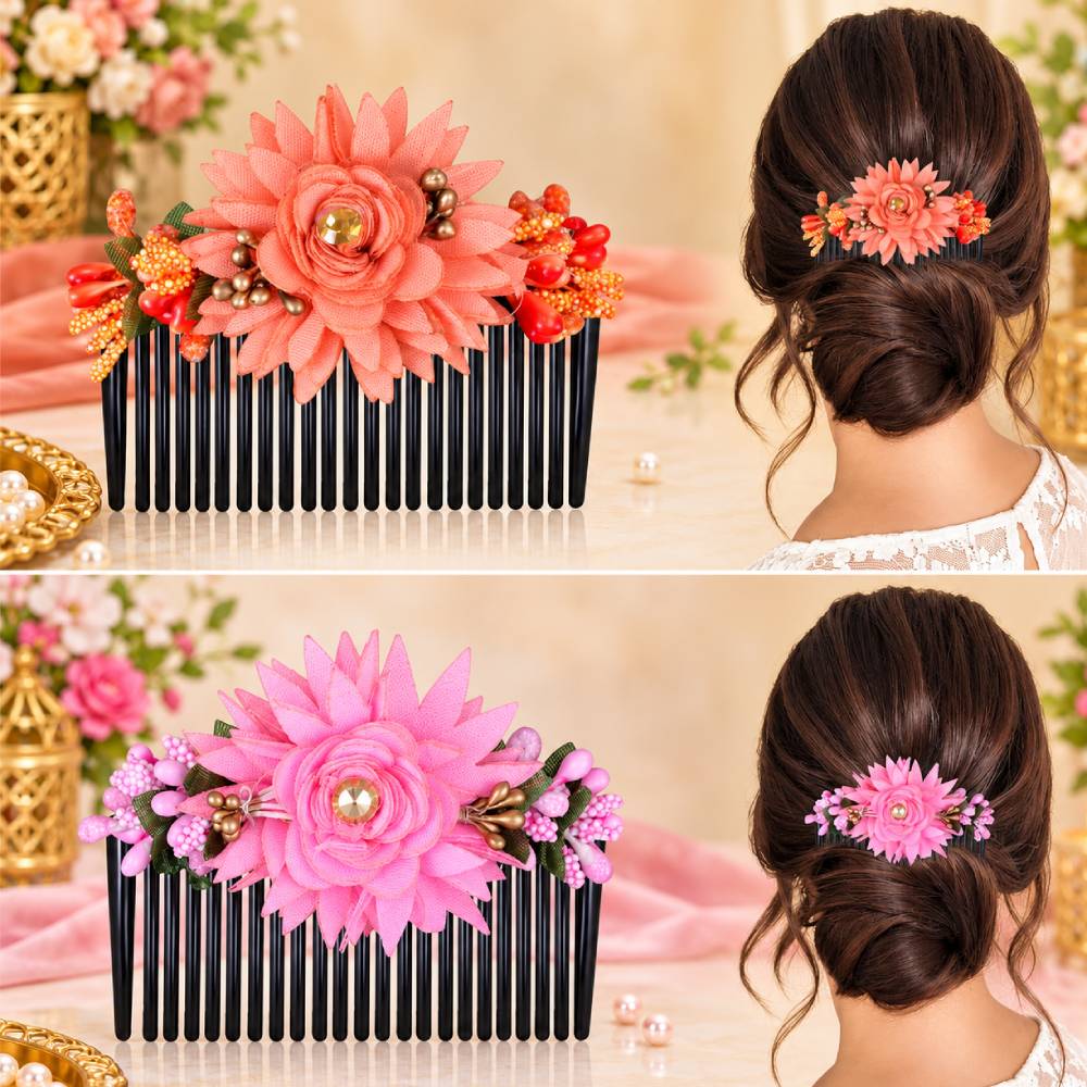 Artificial Flower Hair Comb Pins for Women - Bridal Wedding Hair Accessories Bun Maker Set