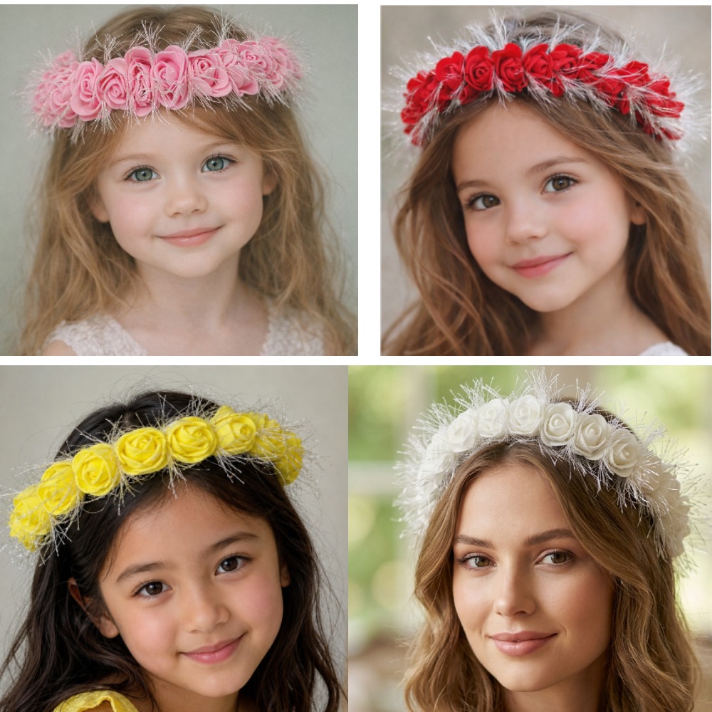 Aasha Fashion Artificial Flower Hair Crown for Women & Girls | Beautiful Floral Headband with Rose Flowers & Feather Details | Birthday, Wedding, Party, Festival & Kids Hair Accessories